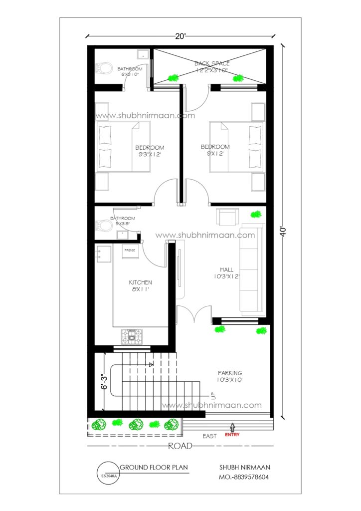 20x40 house plan with 2bhk